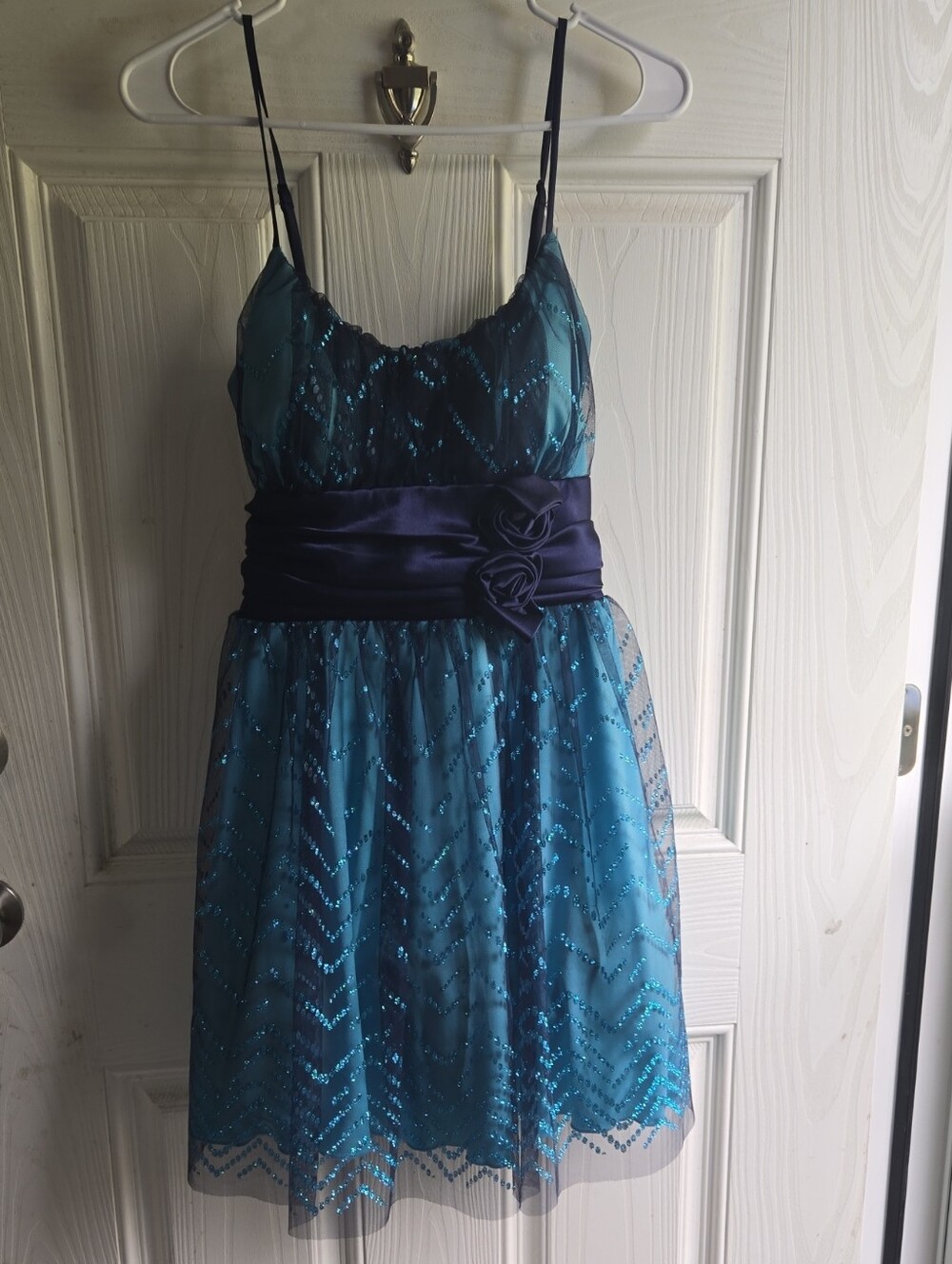 B. Smart Teal & Navy Blue Tulle Sequin Semi-Formal Party Dress - Juniors Size 13